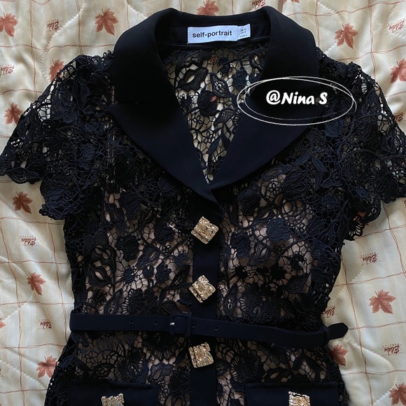 self portrait black magnolia lace midi dress - Picture 5 of 8